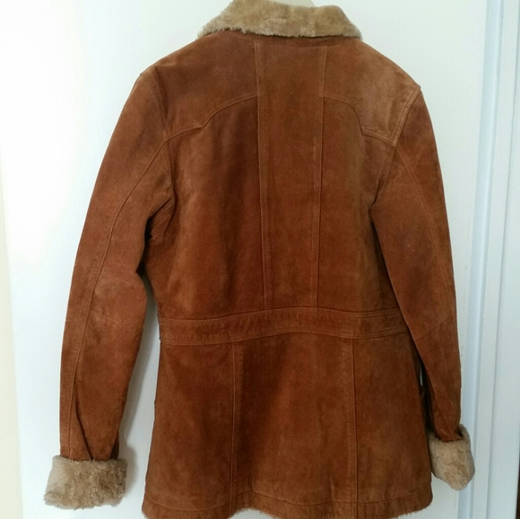 Chestnut Brown Leather Shearling Coat Jacket L - Picture 5 of 5